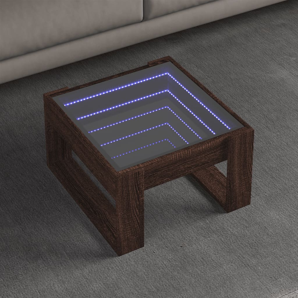 vidaXL Măsuță de cafea cu LED infinity, stejar maro, 50x53x30 cm vidaXL Măsuță de cafea cu LED infinity, stejar maro, 50x53x30 cm