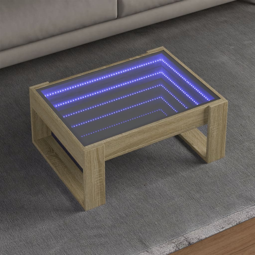 vidaXL Măsuță de cafea cu LED infinity, stejar sonoma, 70x53x30 cm vidaXL Măsuță de cafea cu LED infinity, stejar sonoma, 70x53x30 cm