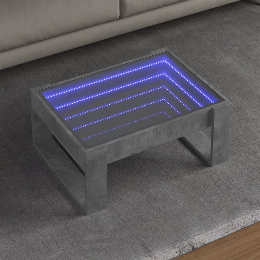 vidaXL Măsuță de cafea cu LED infinity, gri beton, 70x53x30 cm vidaXL Măsuță de cafea cu LED infinity, gri beton, 70x53x30 cm