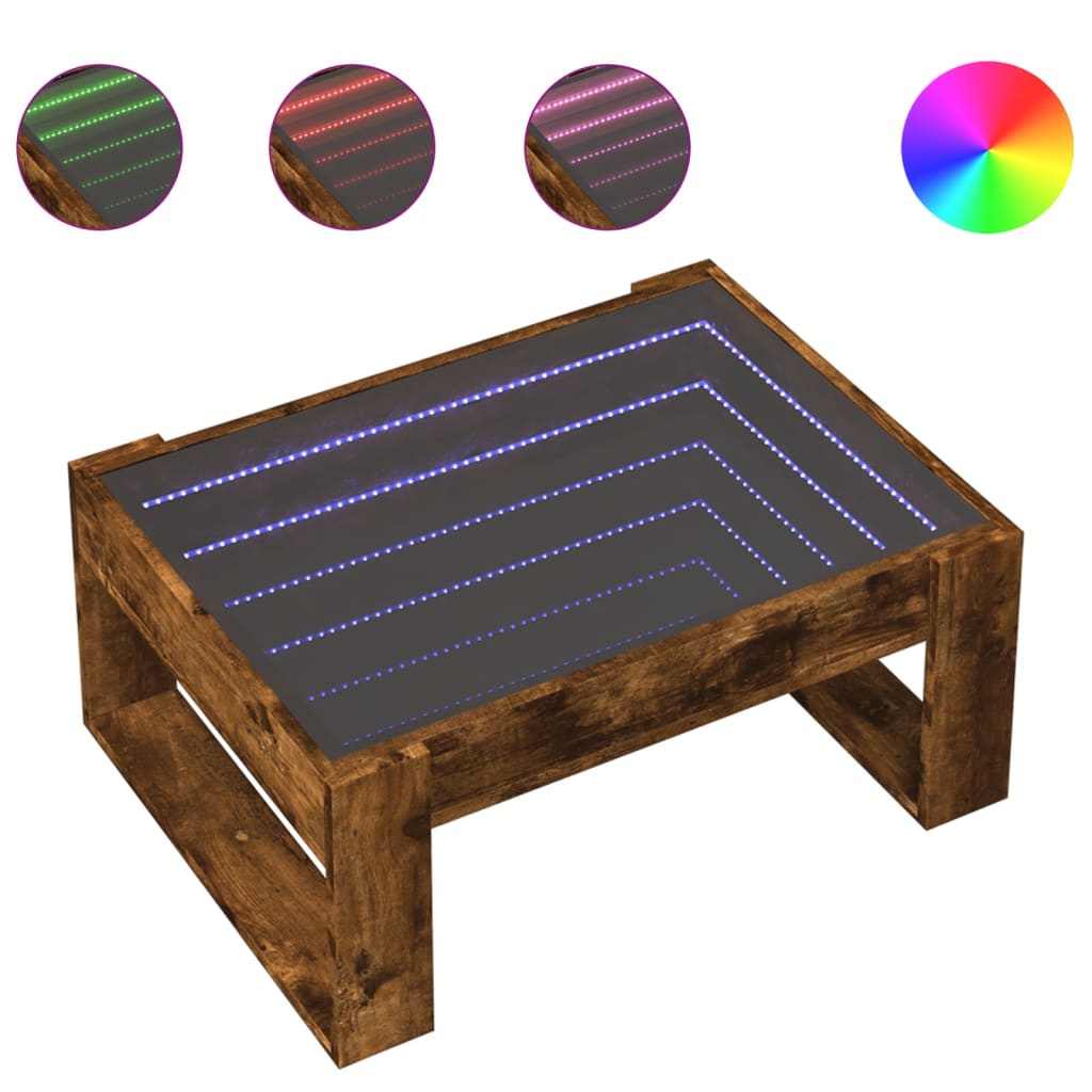 vidaXL Măsuță de cafea cu LED infinity, stejar fumuriu, 70x53x30 cm vidaXL Măsuță de cafea cu LED infinity, stejar fumuriu, 70x53x30 cm