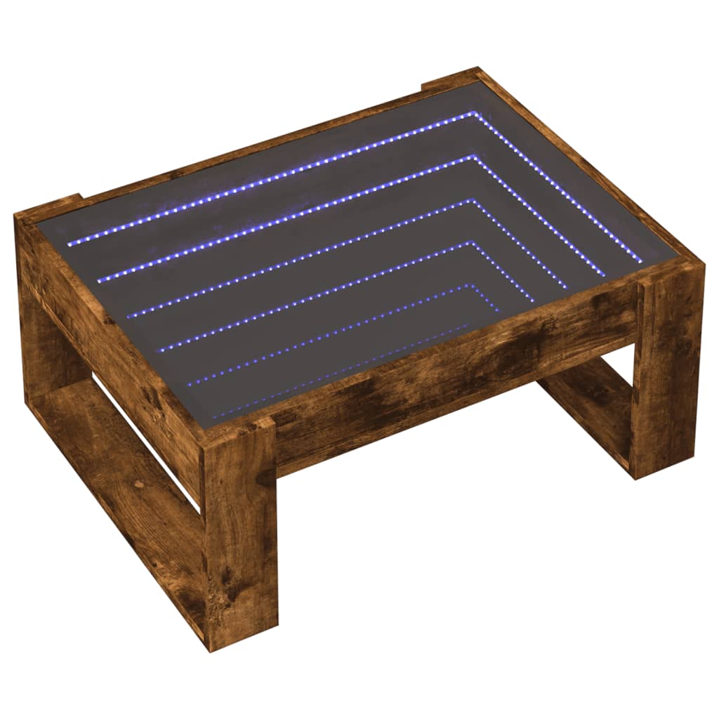 vidaXL Măsuță de cafea cu LED infinity, stejar fumuriu, 70x53x30 cm vidaXL Măsuță de cafea cu LED infinity, stejar fumuriu, 70x53x30 cm