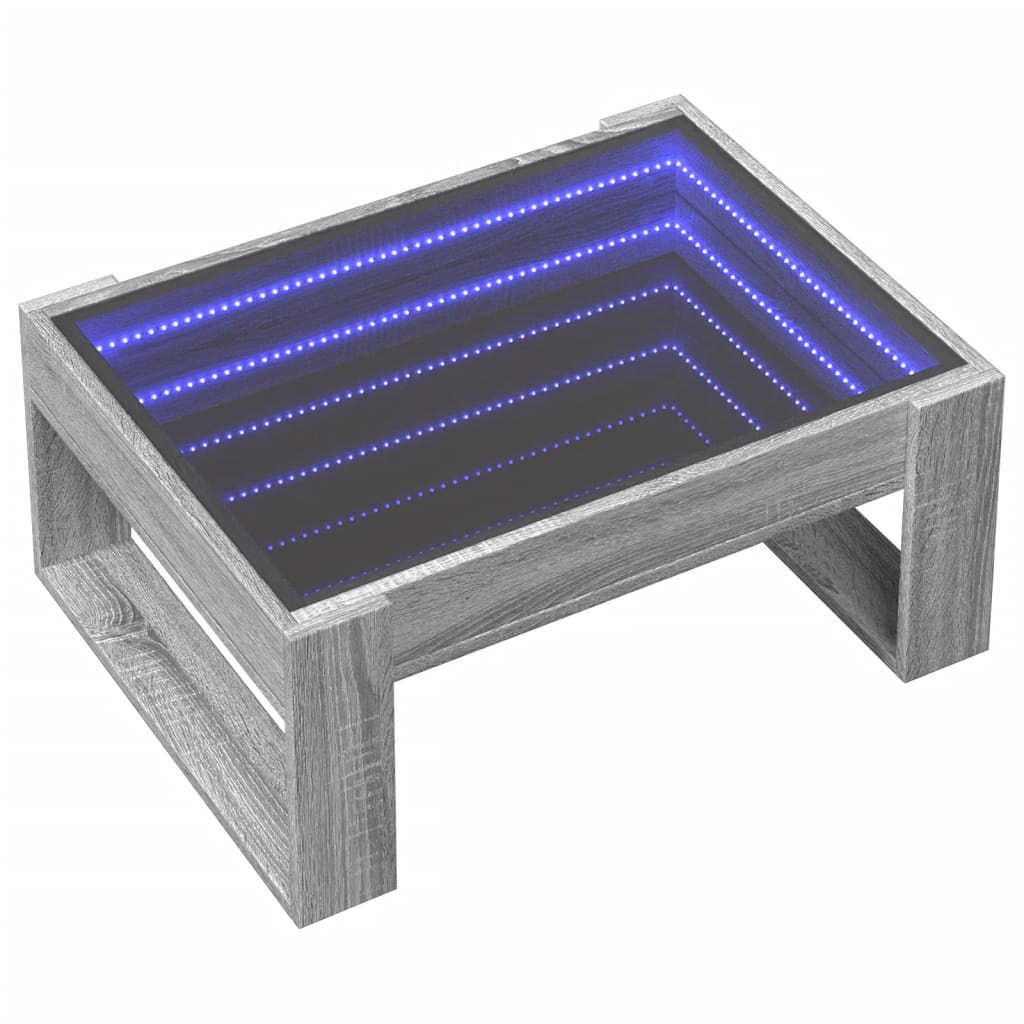 vidaXL Măsuță de cafea cu LED infinity, gri sonoma, 70x53x30 cm