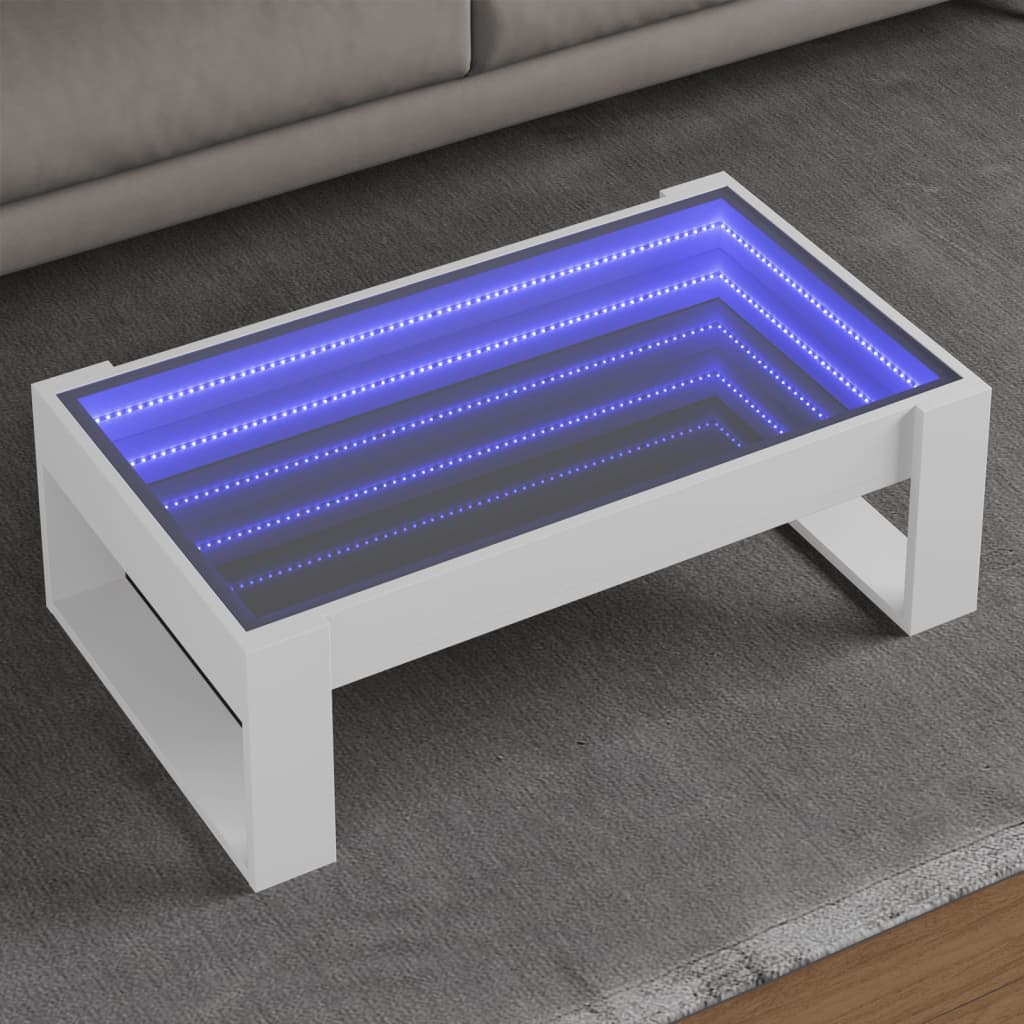vidaXL Măsuță de cafea cu LED infinity, alb, 90x53x30 cm vidaXL Măsuță de cafea cu LED infinity, alb, 90x53x30 cm