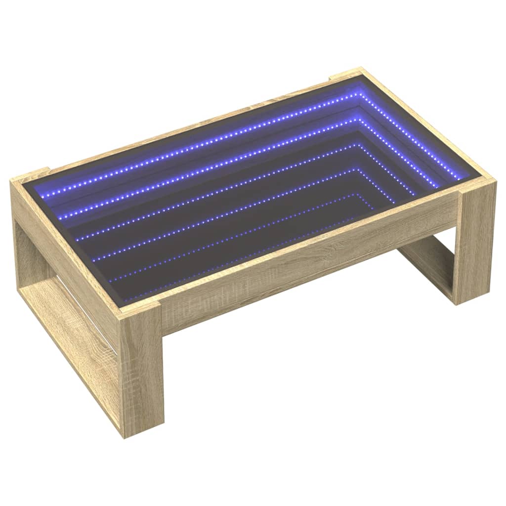 vidaXL Măsuță de cafea cu LED infinity, stejar sonoma, 90x53x30 cm vidaXL Măsuță de cafea cu LED infinity, stejar sonoma, 90x53x30 cm