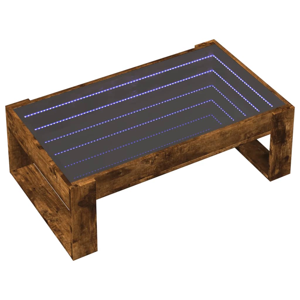 vidaXL Măsuță de cafea cu LED infinity, stejar fumuriu, 90x53x30 cm vidaXL Măsuță de cafea cu LED infinity, stejar fumuriu, 90x53x30 cm