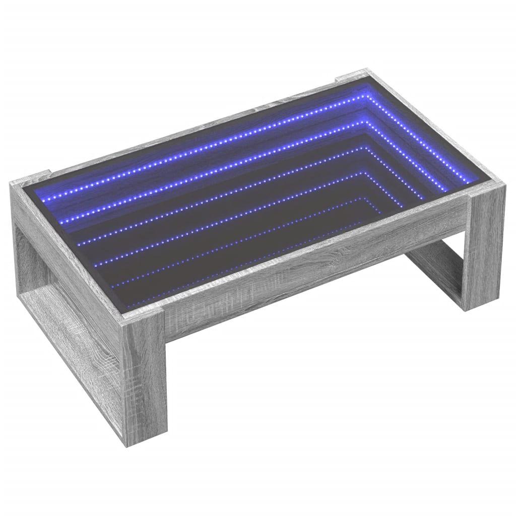 vidaXL Măsuță de cafea cu LED infinity, gri sonoma, 90x53x30 cm vidaXL Măsuță de cafea cu LED infinity, gri sonoma, 90x53x30 cm