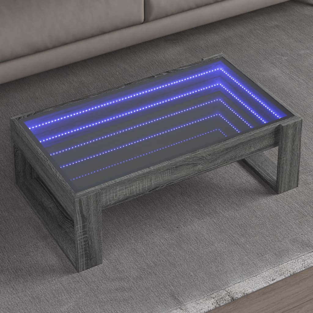 vidaXL Măsuță de cafea cu LED infinity, gri sonoma, 90x53x30 cm vidaXL Măsuță de cafea cu LED infinity, gri sonoma, 90x53x30 cm