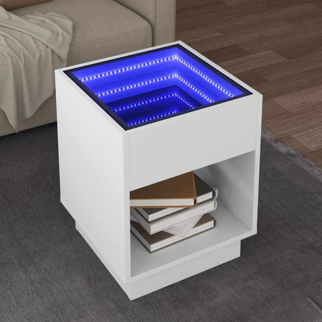 vidaXL Măsuță de cafea cu LED infinity, alb, 40x40x50 cm vidaXL Măsuță de cafea cu LED infinity, alb, 40x40x50 cm