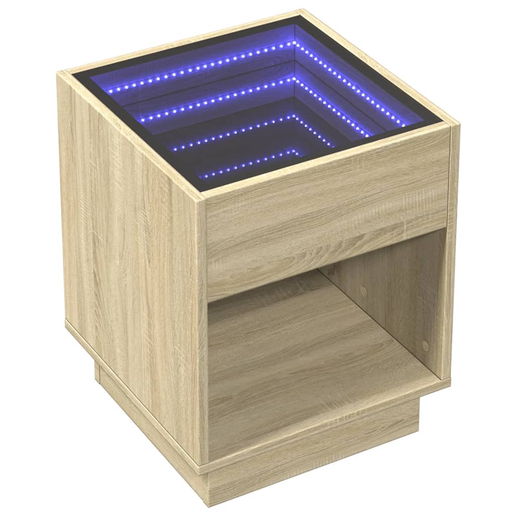 vidaXL Măsuță de cafea cu LED infinity, stejar sonoma, 40x40x50 cm vidaXL Măsuță de cafea cu LED infinity, stejar sonoma, 40x40x50 cm