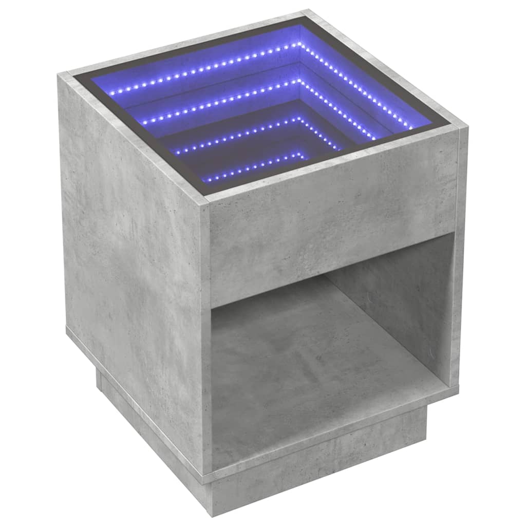 vidaXL Măsuță de cafea cu LED infinity, gri beton, 40x40x50 cm vidaXL Măsuță de cafea cu LED infinity, gri beton, 40x40x50 cm