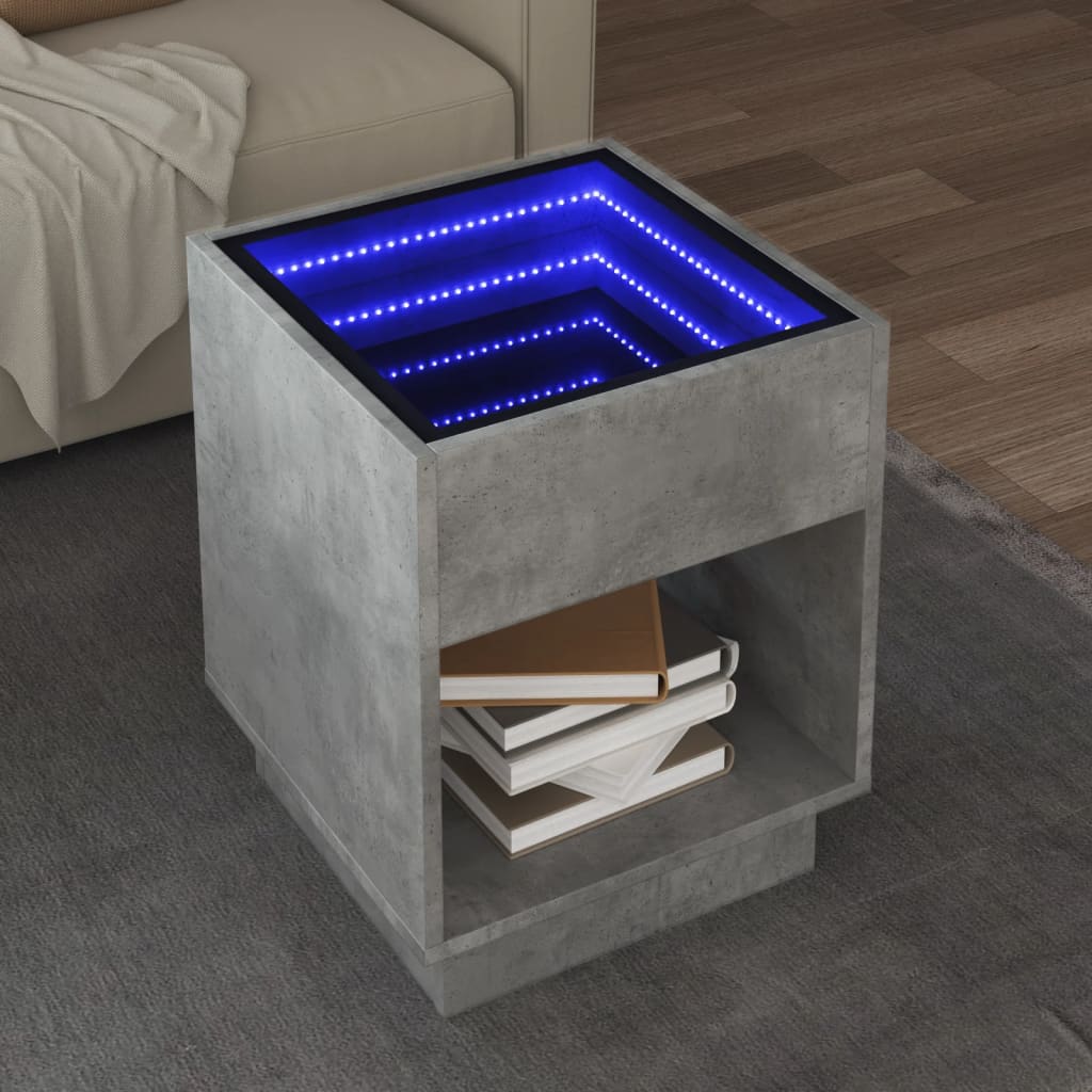 vidaXL Măsuță de cafea cu LED infinity, gri beton, 40x40x50 cm vidaXL Măsuță de cafea cu LED infinity, gri beton, 40x40x50 cm
