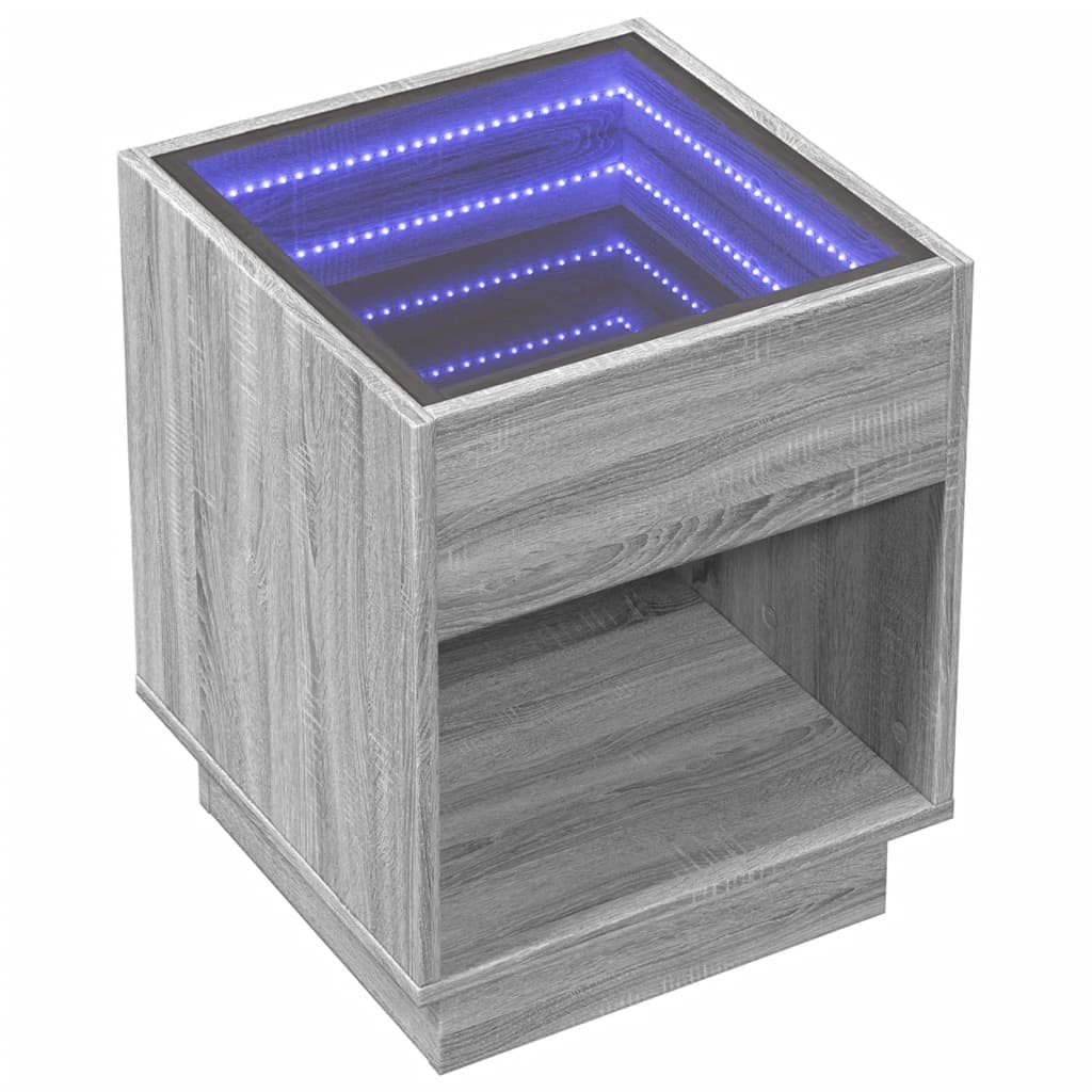 vidaXL Măsuță de cafea cu LED infinity, gri sonoma, 40x40x50 cm vidaXL Măsuță de cafea cu LED infinity, gri sonoma, 40x40x50 cm