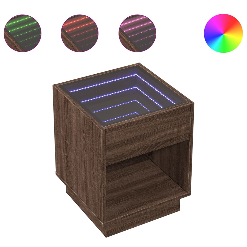 vidaXL Măsuță de cafea cu LED infinity, stejar maro, 40x40x50 cm vidaXL Măsuță de cafea cu LED infinity, stejar maro, 40x40x50 cm