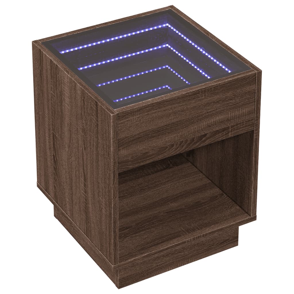 vidaXL Măsuță de cafea cu LED infinity, stejar maro, 40x40x50 cm vidaXL Măsuță de cafea cu LED infinity, stejar maro, 40x40x50 cm