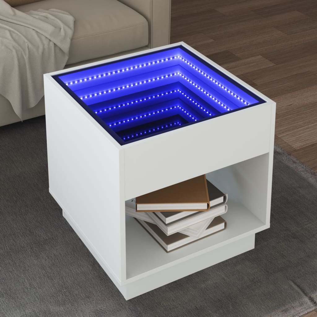vidaXL Măsuță de cafea cu LED infinity, alb, 50x50x50 cm vidaXL Măsuță de cafea cu LED infinity, alb, 50x50x50 cm