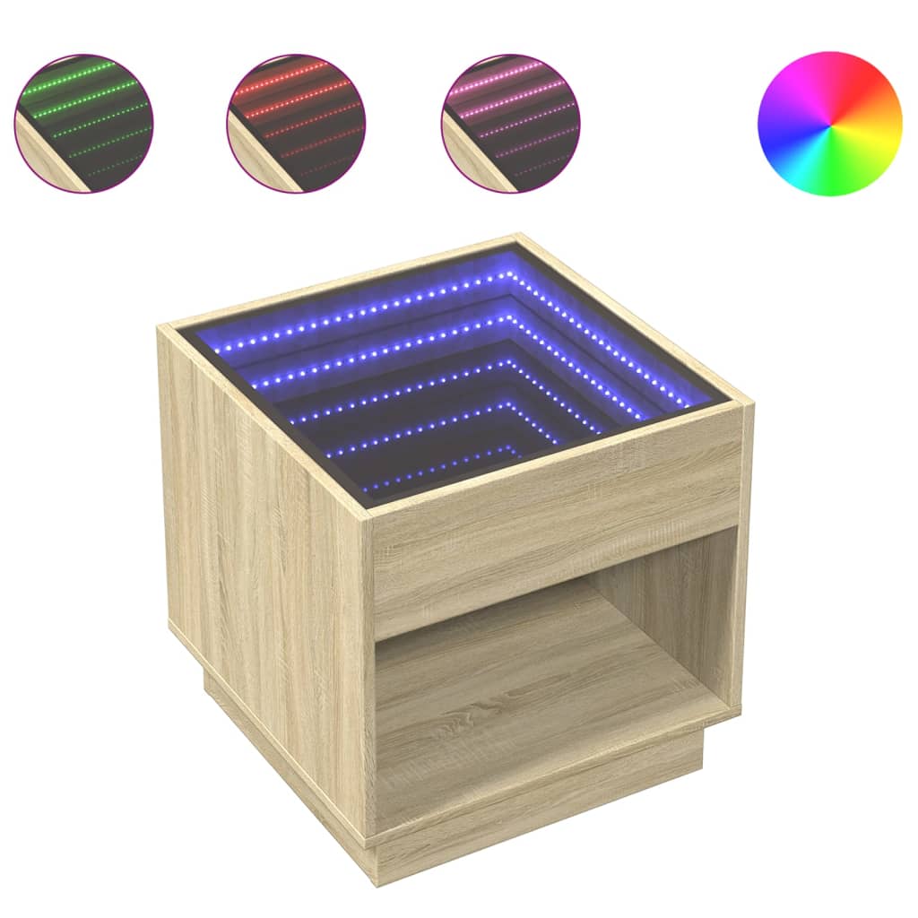 vidaXL Măsuță de cafea cu LED infinity, stejar sonoma, 50x50x50 cm vidaXL Măsuță de cafea cu LED infinity, stejar sonoma, 50x50x50 cm