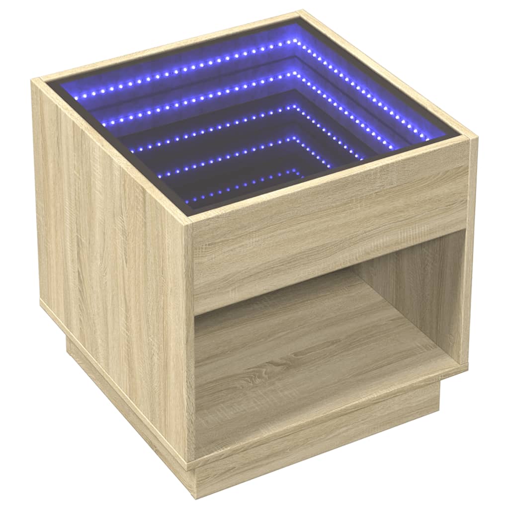 vidaXL Măsuță de cafea cu LED infinity, stejar sonoma, 50x50x50 cm vidaXL Măsuță de cafea cu LED infinity, stejar sonoma, 50x50x50 cm