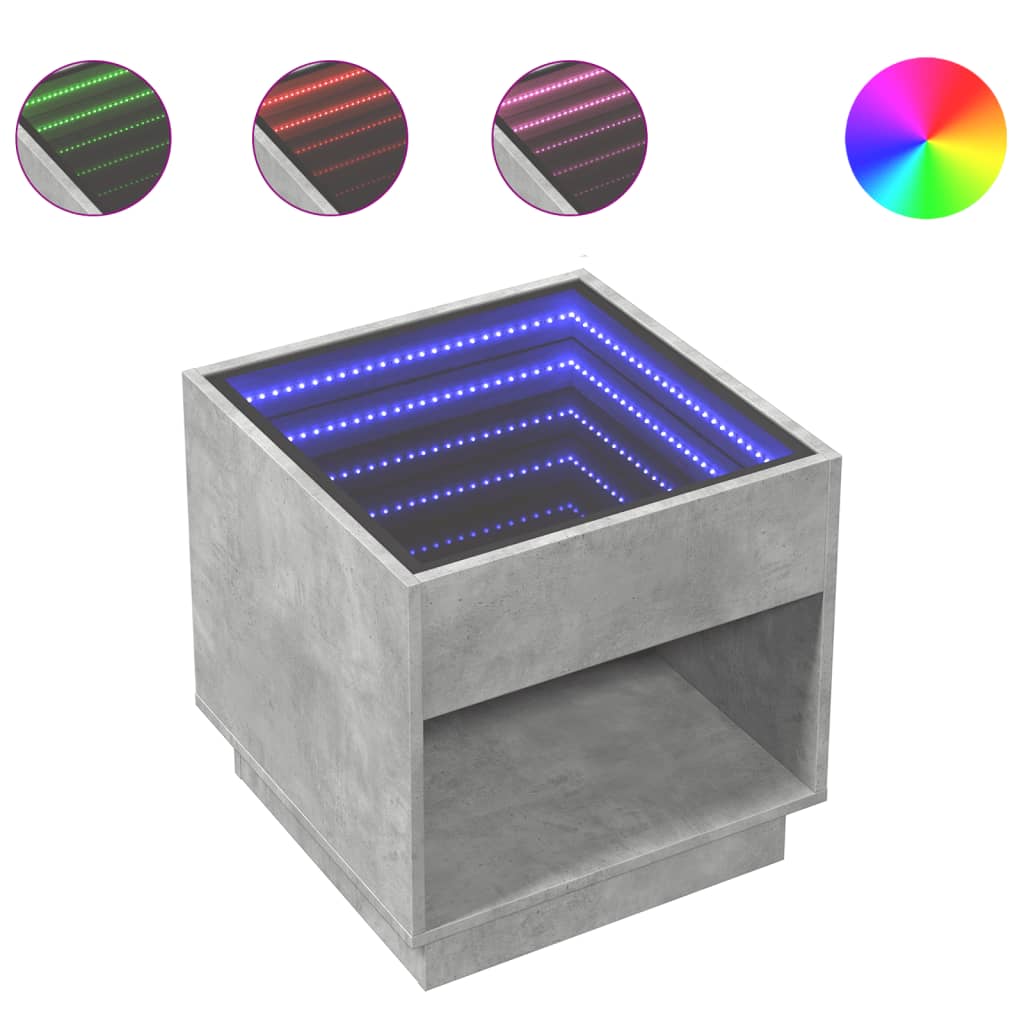 vidaXL Măsuță de cafea cu LED infinity, gri beton, 50x50x50 cm vidaXL Măsuță de cafea cu LED infinity, gri beton, 50x50x50 cm