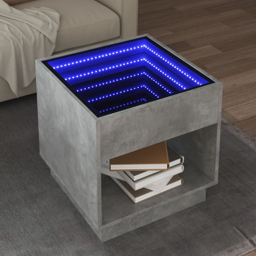 vidaXL Măsuță de cafea cu LED infinity, gri beton, 50x50x50 cm vidaXL Măsuță de cafea cu LED infinity, gri beton, 50x50x50 cm