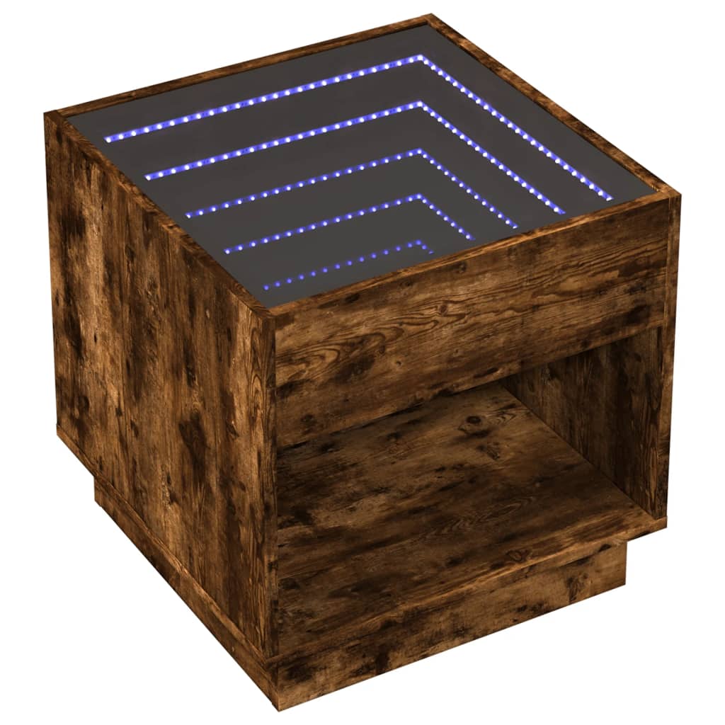 vidaXL Măsuță de cafea cu LED infinity, stejar fumuriu, 50x50x50 cm vidaXL Măsuță de cafea cu LED infinity, stejar fumuriu, 50x50x50 cm