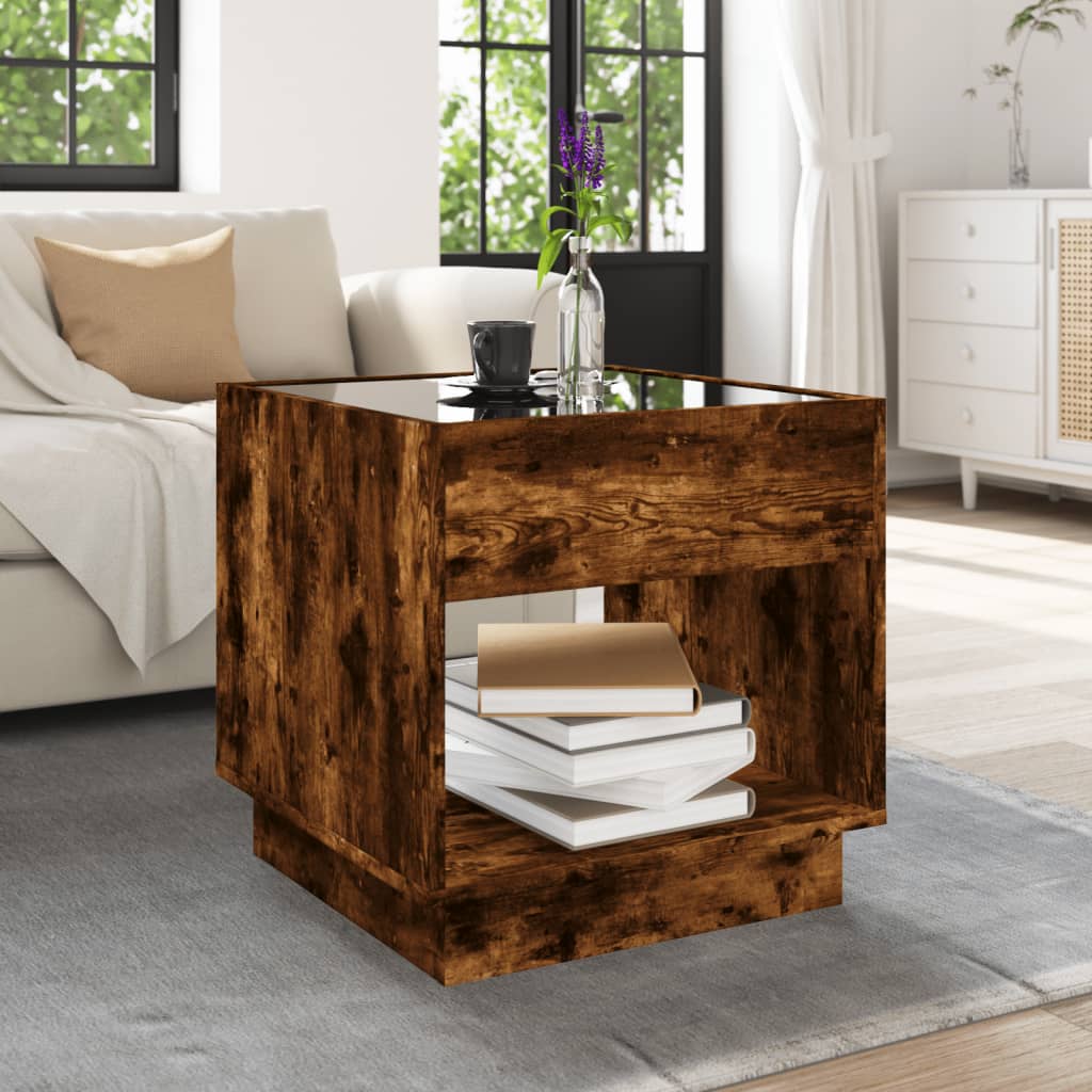 vidaXL Măsuță de cafea cu LED infinity, stejar fumuriu, 50x50x50 cm vidaXL Măsuță de cafea cu LED infinity, stejar fumuriu, 50x50x50 cm