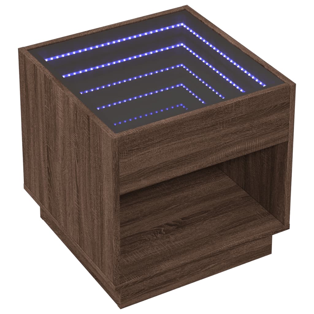 vidaXL Măsuță de cafea cu LED infinity, stejar maro, 50x50x50 cm vidaXL Măsuță de cafea cu LED infinity, stejar maro, 50x50x50 cm