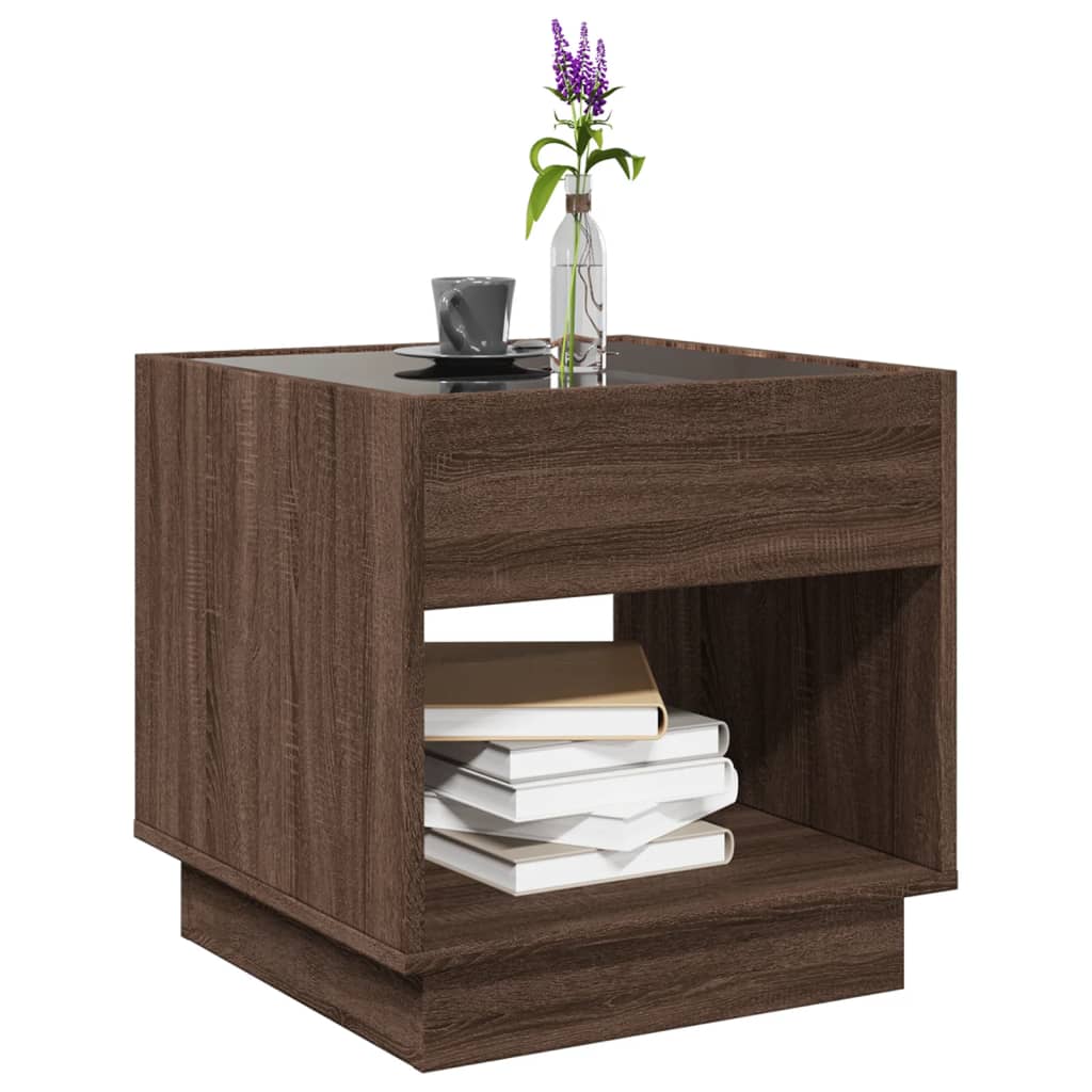 vidaXL Măsuță de cafea cu LED infinity, stejar maro, 50x50x50 cm vidaXL Măsuță de cafea cu LED infinity, stejar maro, 50x50x50 cm