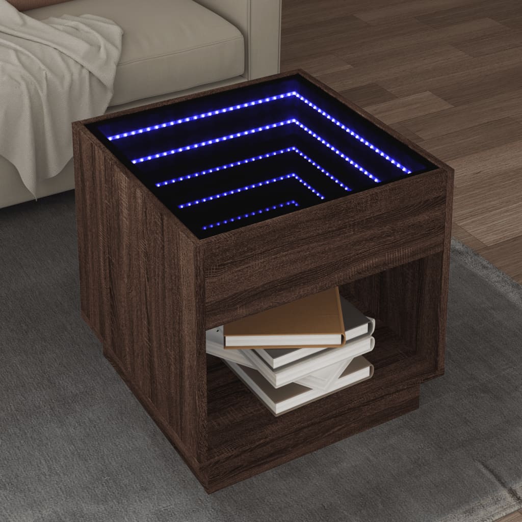 vidaXL Măsuță de cafea cu LED infinity, stejar maro, 50x50x50 cm vidaXL Măsuță de cafea cu LED infinity, stejar maro, 50x50x50 cm