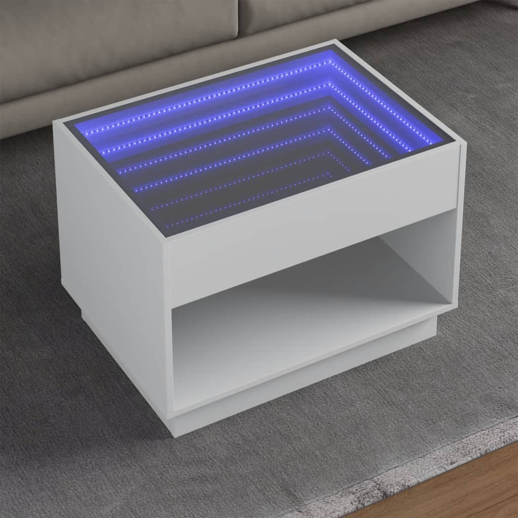 vidaXL Măsuță de cafea cu LED infinity, alb, 70x50x50 cm vidaXL Măsuță de cafea cu LED infinity, alb, 70x50x50 cm