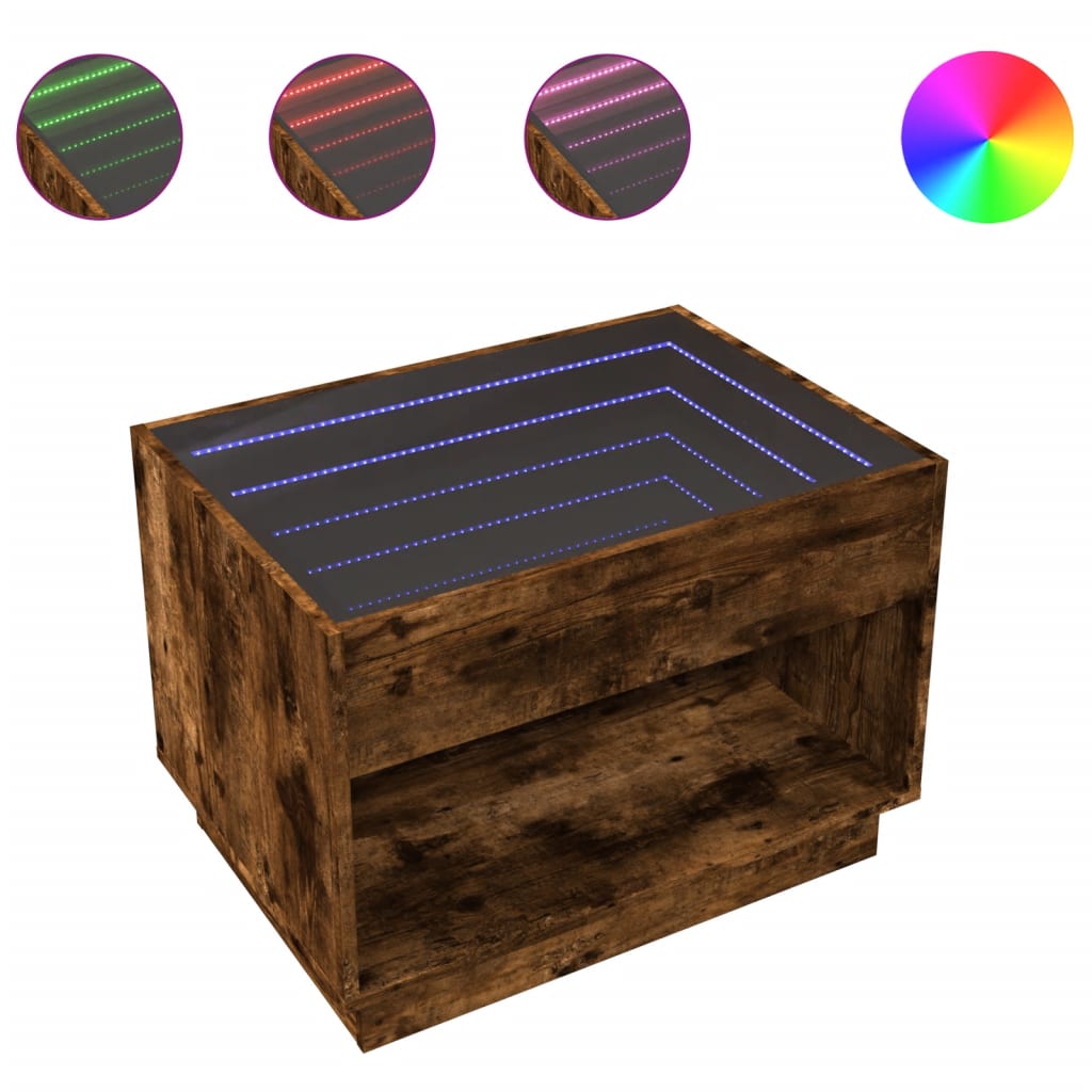 vidaXL Măsuță de cafea cu LED infinity, stejar fumuriu, 70x50x50 cm vidaXL Măsuță de cafea cu LED infinity, stejar fumuriu, 70x50x50 cm