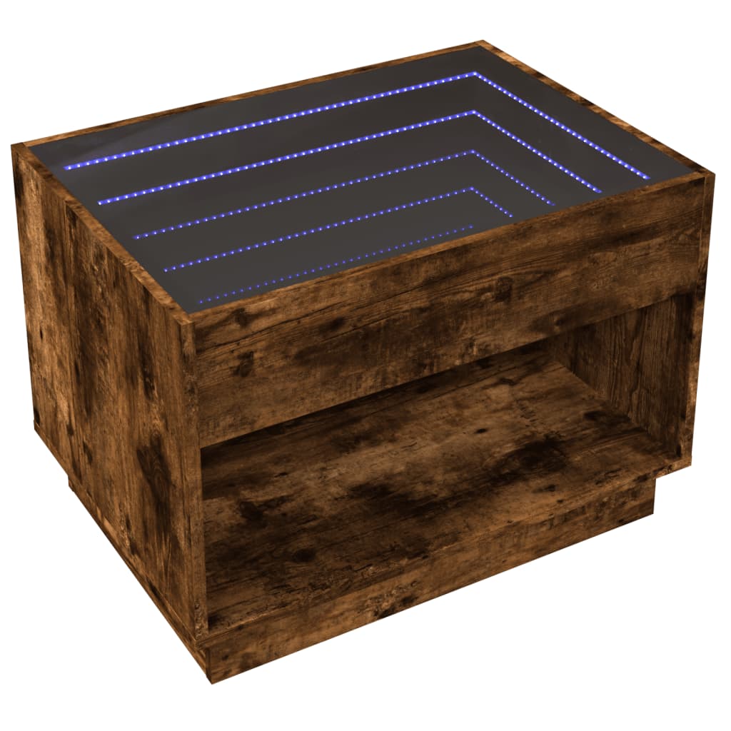 vidaXL Măsuță de cafea cu LED infinity, stejar fumuriu, 70x50x50 cm vidaXL Măsuță de cafea cu LED infinity, stejar fumuriu, 70x50x50 cm