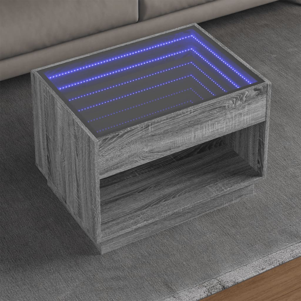 vidaXL Măsuță de cafea cu LED infinity, gri sonoma, 70x50x50 cm vidaXL Măsuță de cafea cu LED infinity, gri sonoma, 70x50x50 cm