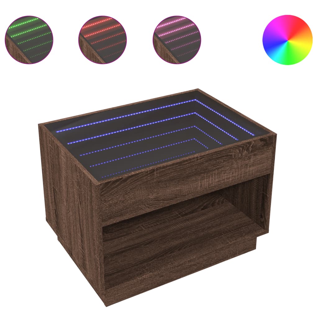 vidaXL Măsuță de cafea cu LED infinity, stejar maro, 70x50x50 cm vidaXL Măsuță de cafea cu LED infinity, stejar maro, 70x50x50 cm