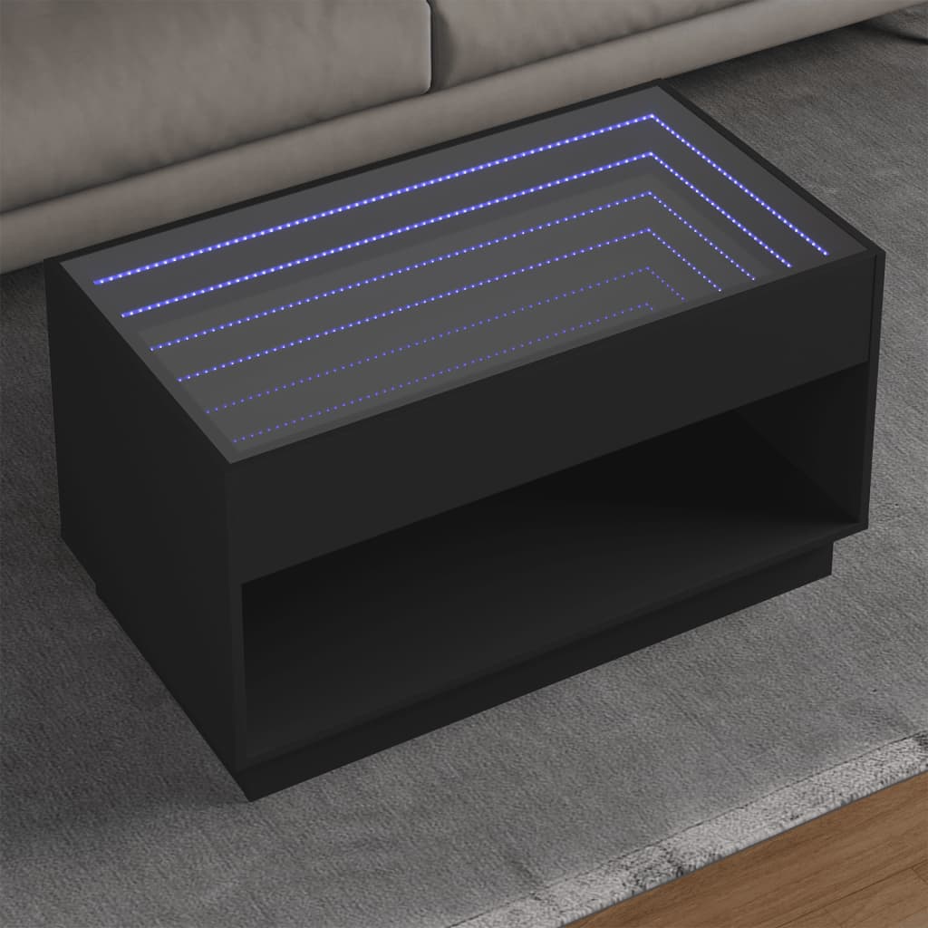 vidaXL Măsuță de cafea cu LED infinity, negru, 90x50x50 cm vidaXL Măsuță de cafea cu LED infinity, negru, 90x50x50 cm