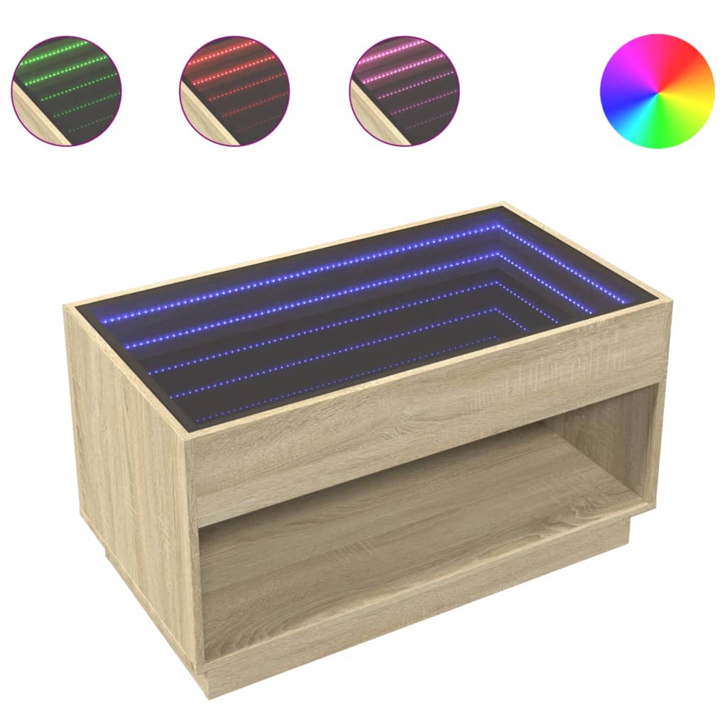 vidaXL Măsuță de cafea cu LED infinity, stejar sonoma, 90x50x50 cm vidaXL Măsuță de cafea cu LED infinity, stejar sonoma, 90x50x50 cm
