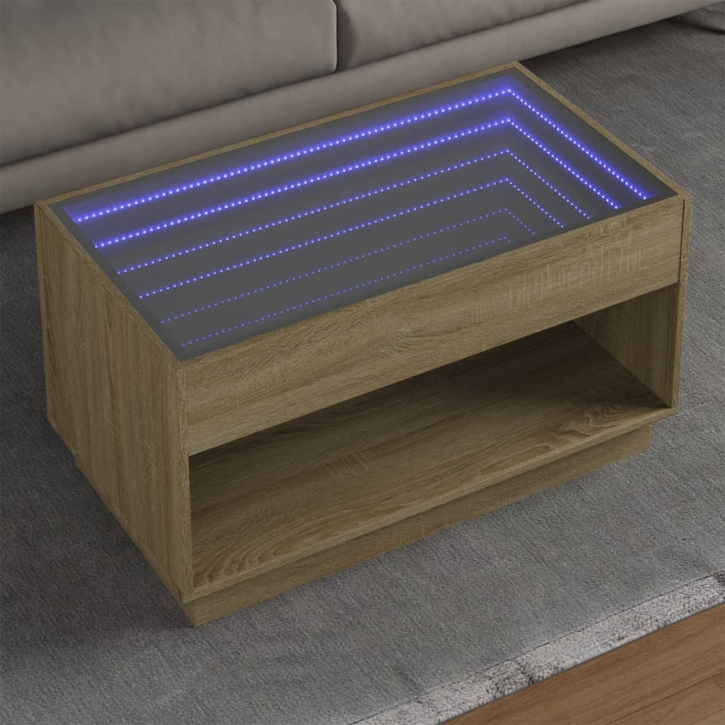 vidaXL Măsuță de cafea cu LED infinity, stejar sonoma, 90x50x50 cm vidaXL Măsuță de cafea cu LED infinity, stejar sonoma, 90x50x50 cm