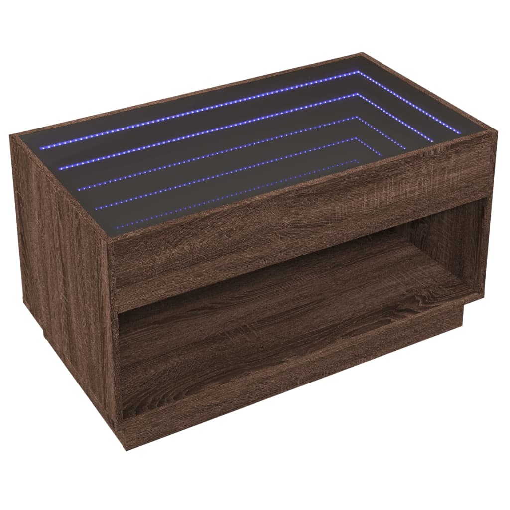 vidaXL Măsuță de cafea cu LED infinity, stejar maro, 90x50x50 cm vidaXL Măsuță de cafea cu LED infinity, stejar maro, 90x50x50 cm
