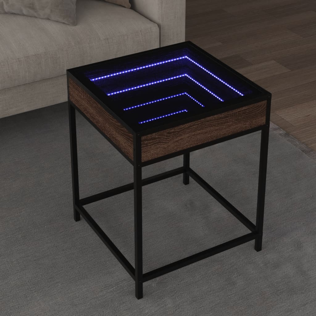 vidaXL Măsuță de cafea cu LED infinity, stejar maro, 40x40x51 cm vidaXL Măsuță de cafea cu LED infinity, stejar maro, 40x40x51 cm