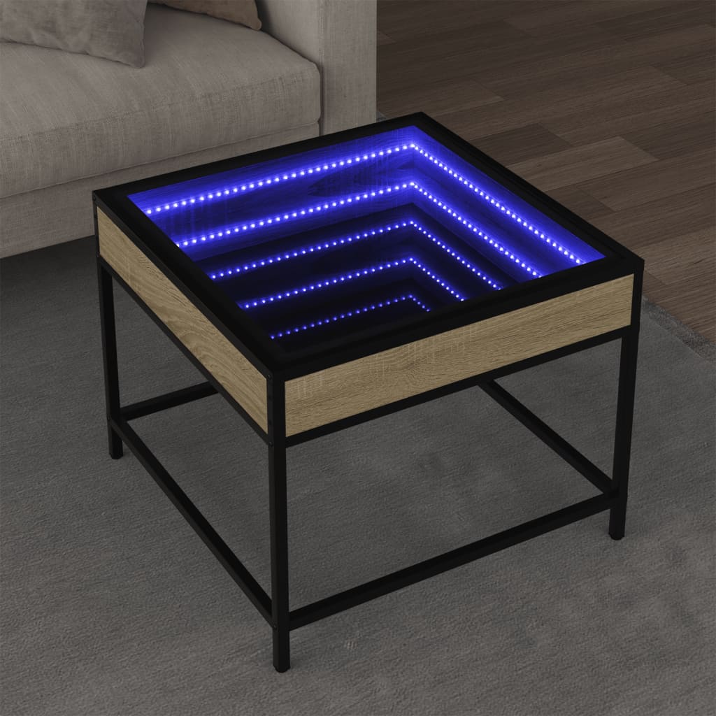 vidaXL Măsuță de cafea cu LED infinity, stejar sonoma, 50x50x41 cm vidaXL Măsuță de cafea cu LED infinity, stejar sonoma, 50x50x41 cm