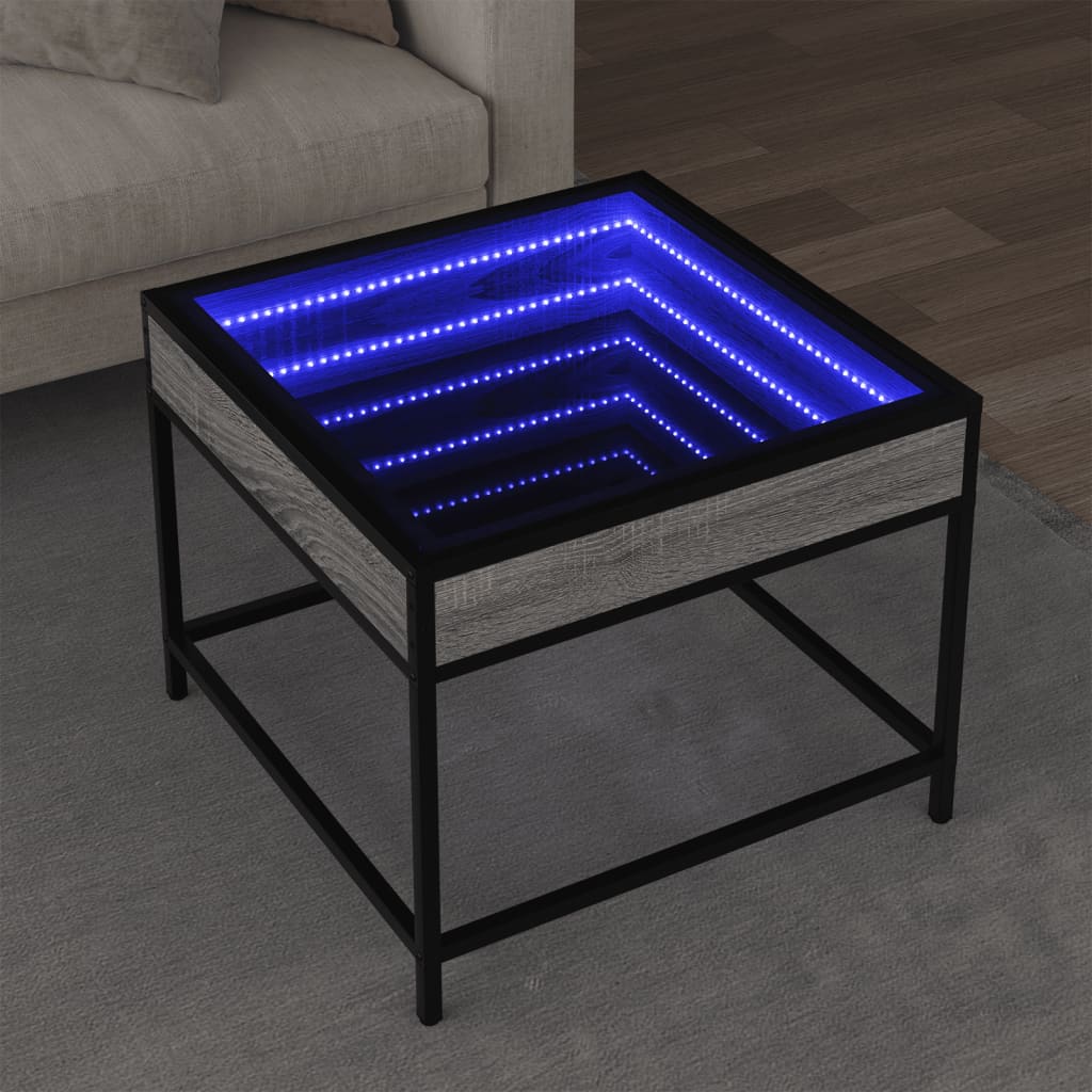 vidaXL Măsuță de cafea cu LED infinity, gri sonoma, 50x50x41 cm vidaXL Măsuță de cafea cu LED infinity, gri sonoma, 50x50x41 cm
