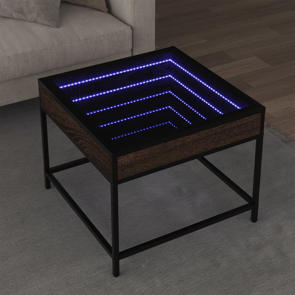 vidaXL Măsuță de cafea cu LED infinity, stejar maro, 50x50x41 cm vidaXL Măsuță de cafea cu LED infinity, stejar maro, 50x50x41 cm