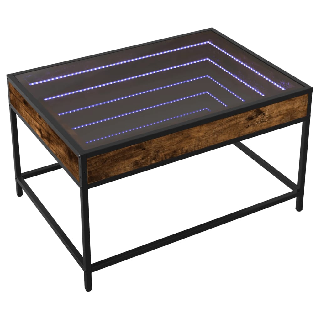 vidaXL Măsuță de cafea cu LED infinity, stejar fumuriu, 70x50x41 cm vidaXL Măsuță de cafea cu LED infinity, stejar fumuriu, 70x50x41 cm