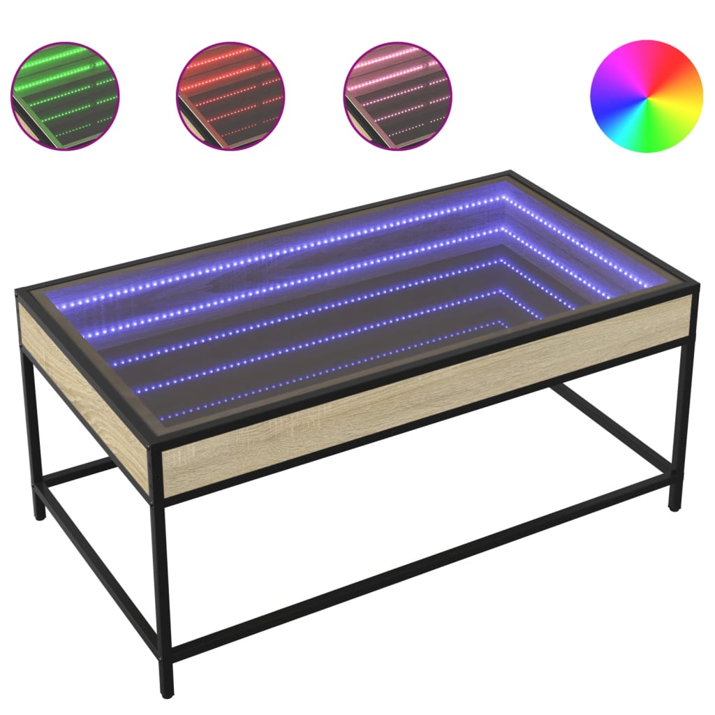 vidaXL Măsuță de cafea cu LED infinity, stejar sonoma, 90x50x41 cm vidaXL Măsuță de cafea cu LED infinity, stejar sonoma, 90x50x41 cm