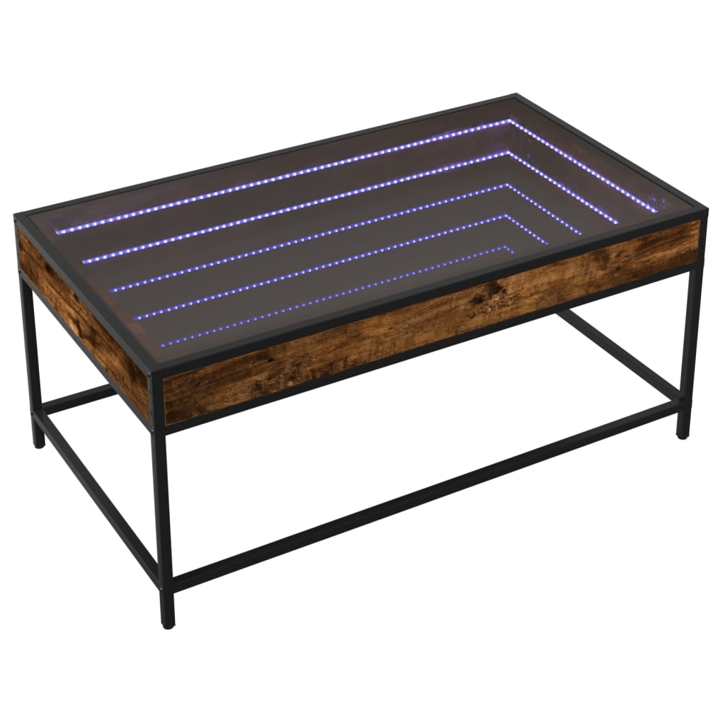 vidaXL Măsuță de cafea cu LED infinity, stejar fumuriu, 90x50x41 cm vidaXL Măsuță de cafea cu LED infinity, stejar fumuriu, 90x50x41 cm