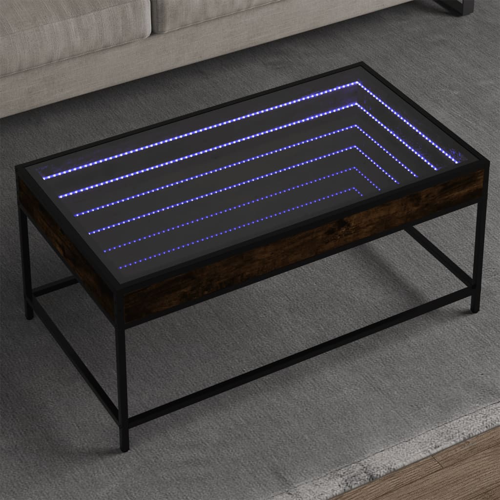 vidaXL Măsuță de cafea cu LED infinity, stejar fumuriu, 90x50x41 cm vidaXL Măsuță de cafea cu LED infinity, stejar fumuriu, 90x50x41 cm