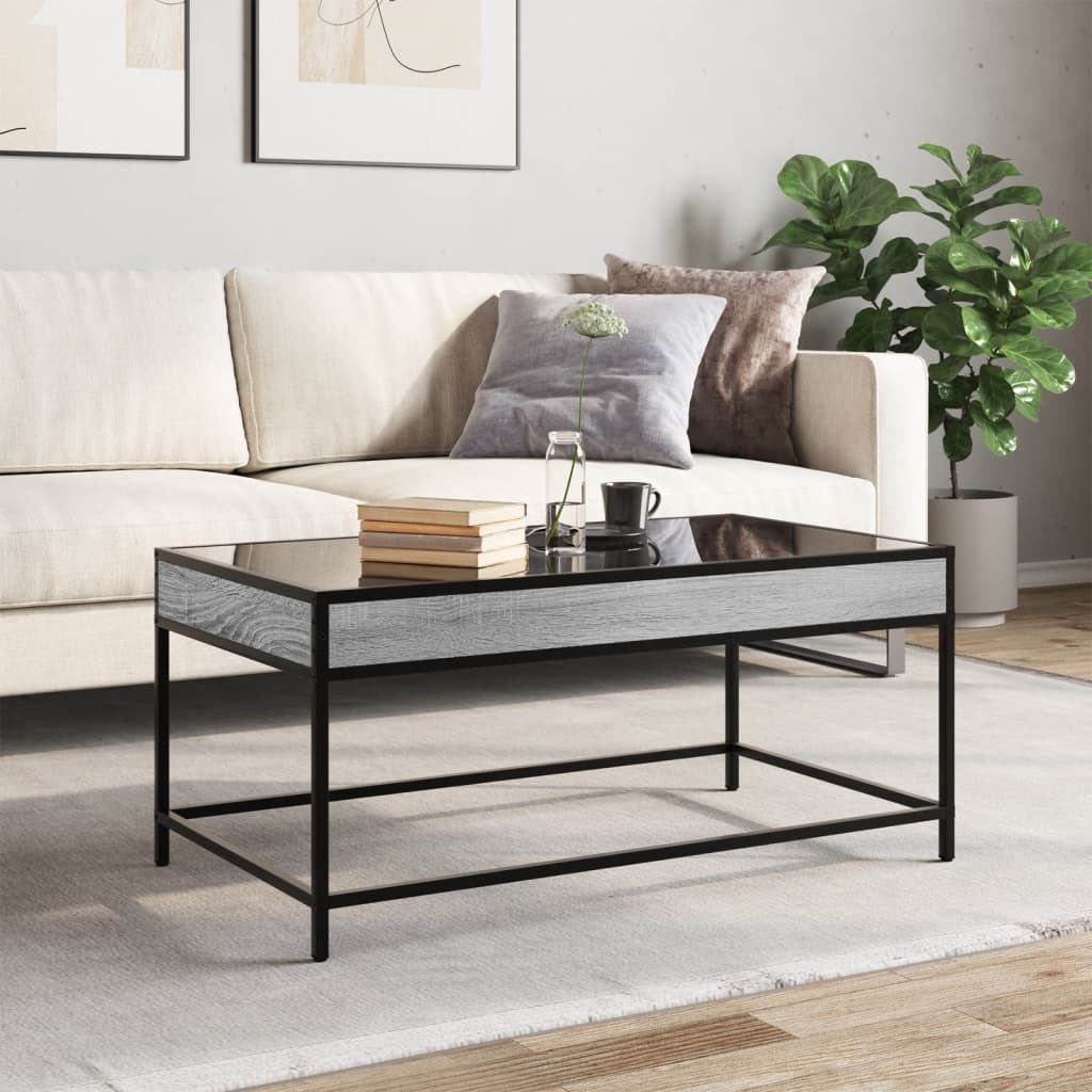 vidaXL Măsuță de cafea cu LED infinity, gri sonoma, 90x50x41 cm vidaXL Măsuță de cafea cu LED infinity, gri sonoma, 90x50x41 cm