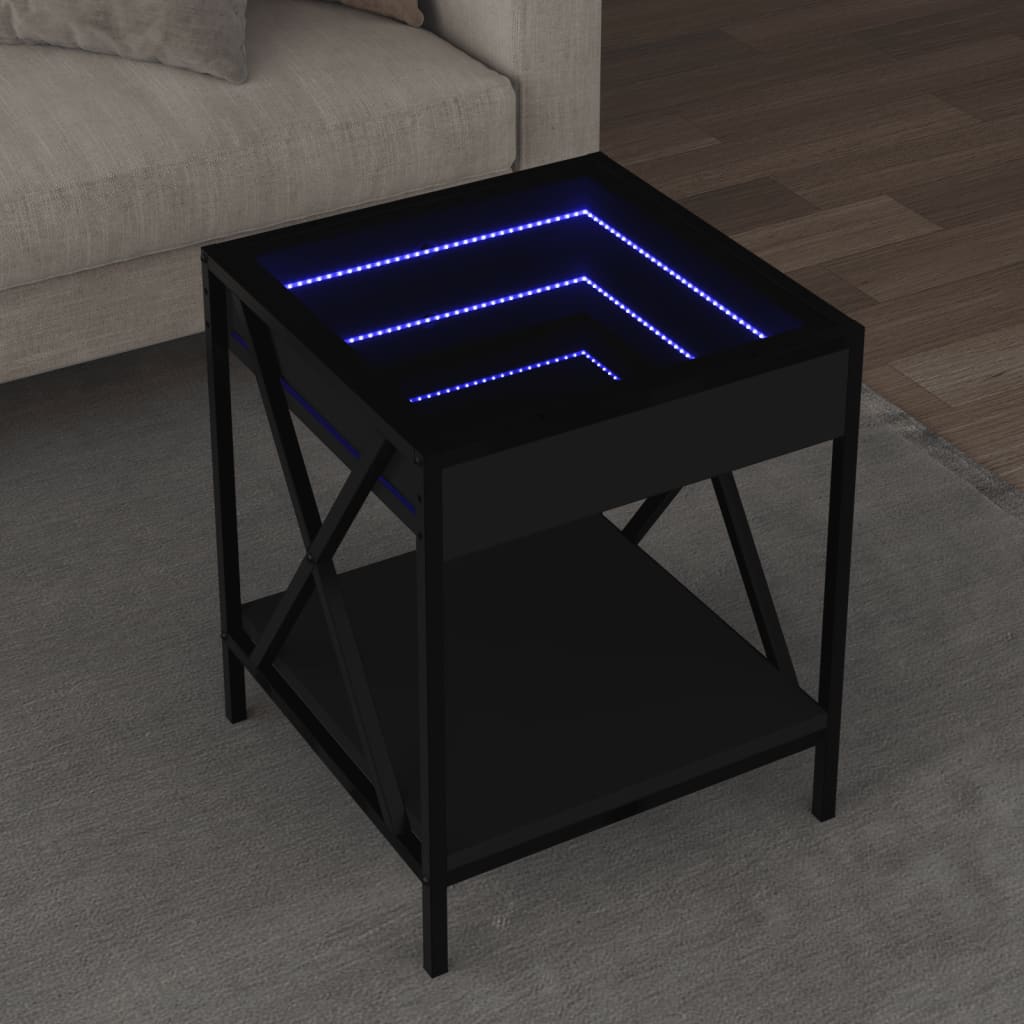 vidaXL Măsuță de cafea cu LED infinity, negru, 40x40x49 cm vidaXL Măsuță de cafea cu LED infinity, negru, 40x40x49 cm