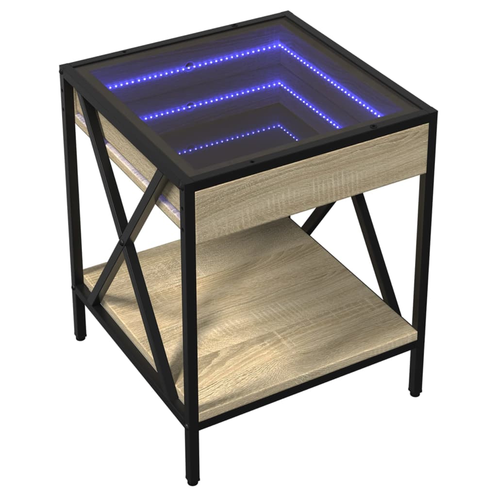 vidaXL Măsuță de cafea cu LED infinity, stejar sonoma, 40x40x49 cm vidaXL Măsuță de cafea cu LED infinity, stejar sonoma, 40x40x49 cm