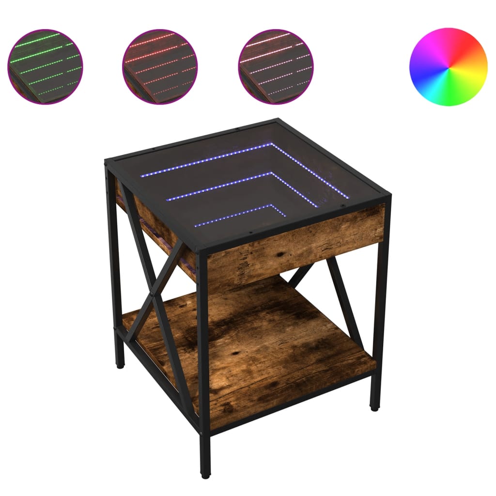 vidaXL Măsuță de cafea cu LED infinity, stejar fumuriu, 40x40x49 cm vidaXL Măsuță de cafea cu LED infinity, stejar fumuriu, 40x40x49 cm