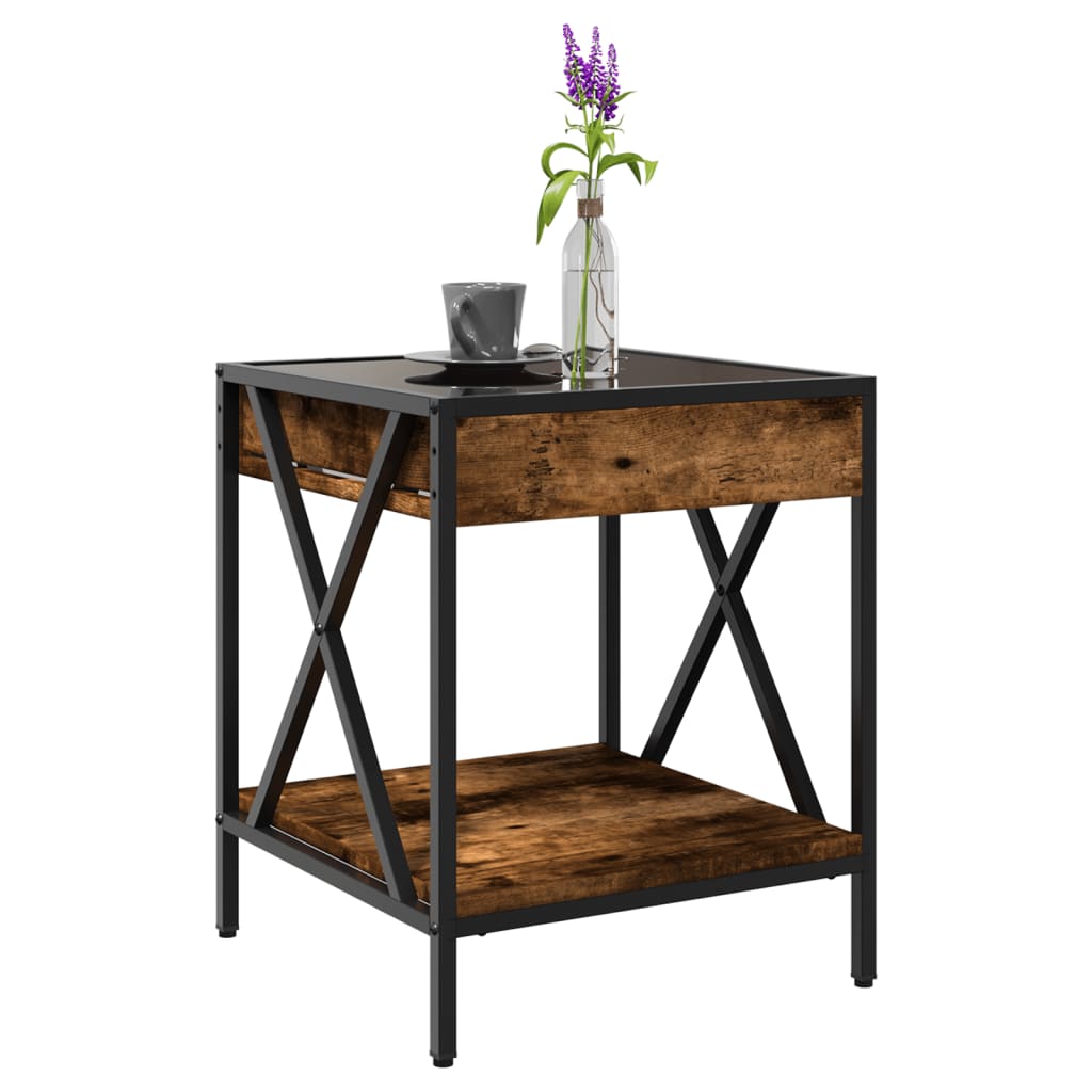 vidaXL Măsuță de cafea cu LED infinity, stejar fumuriu, 40x40x49 cm vidaXL Măsuță de cafea cu LED infinity, stejar fumuriu, 40x40x49 cm